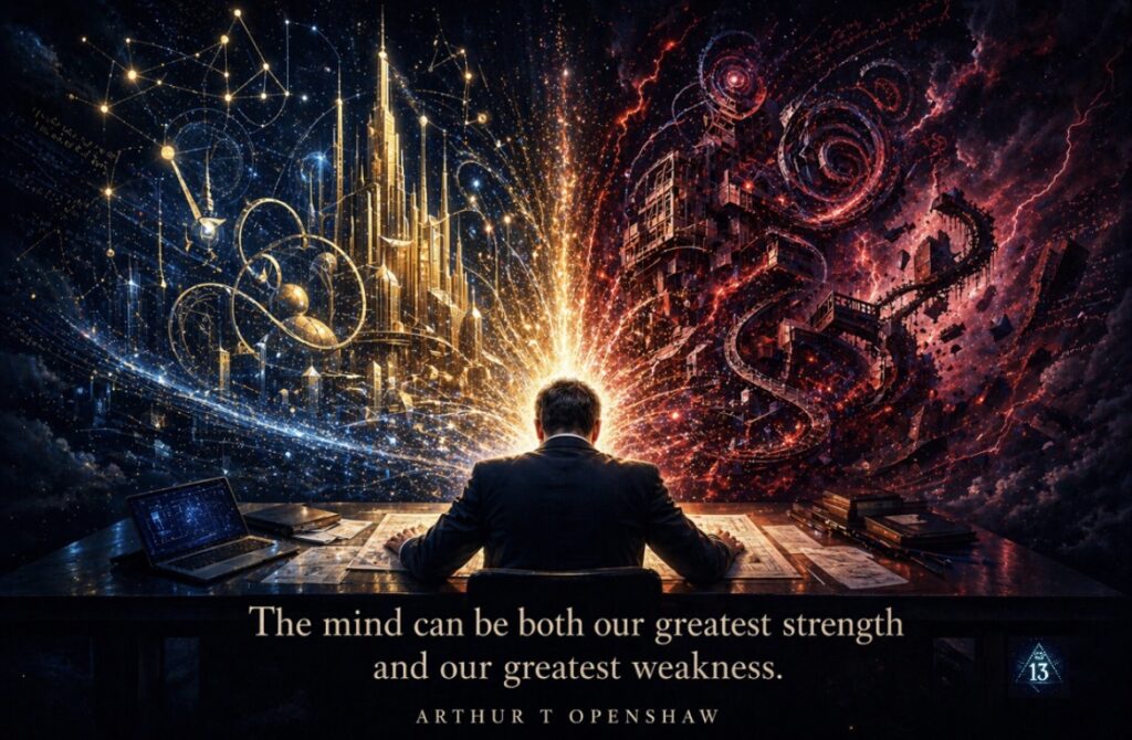 Inspirational quote about the mind being both strength and weakness by Arthur T Openshaw